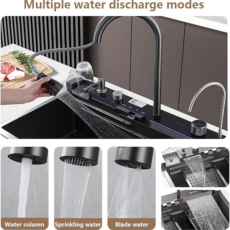 Ultra-Modern Multifunctional Smart Waterfall Kitchen Sink Set