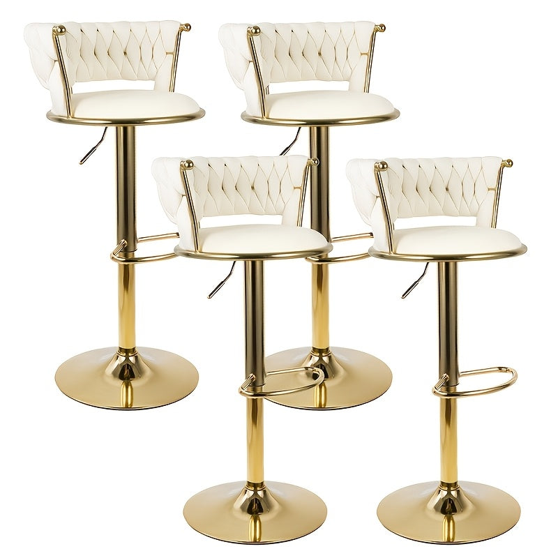 Modern Luxury Adjustable Swivel Bar Stools with Tufted Backrest & Gold Pedestal Base (Set of 4)