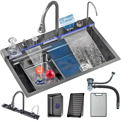 Ultra-Modern Multifunctional Smart Waterfall Kitchen Sink Set