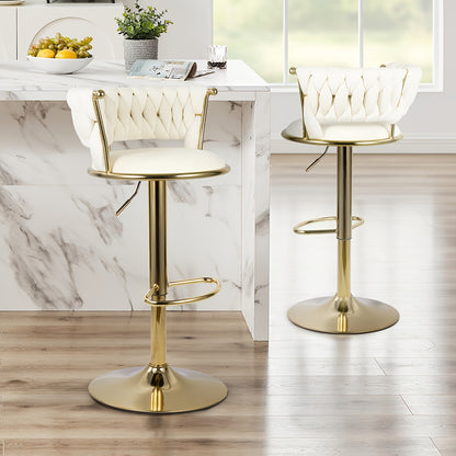 Modern Luxury Adjustable Swivel Bar Stools with Tufted Backrest & Gold Pedestal Base (Set of 4)