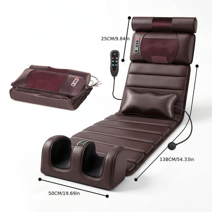Full-Body Heated Massage Mat with Neck Shiatsu Kneading & Integrated Leg/Foot Massager