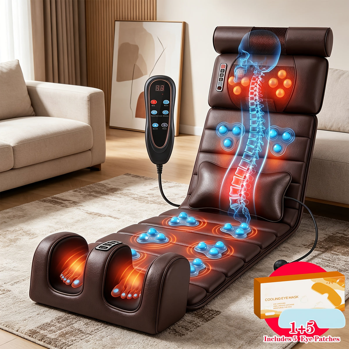 Full-Body Heated Massage Mat with Neck Shiatsu Kneading & Integrated Leg/Foot Massager