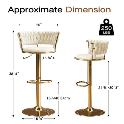 Modern Luxury Adjustable Swivel Bar Stools with Tufted Backrest & Gold Pedestal Base (Set of 4)