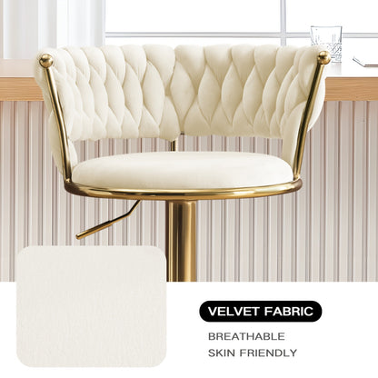 Modern Luxury Adjustable Swivel Bar Stools with Tufted Backrest & Gold Pedestal Base (Set of 4)