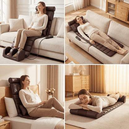 Full-Body Heated Massage Mat with Neck Shiatsu Kneading & Integrated Leg/Foot Massager