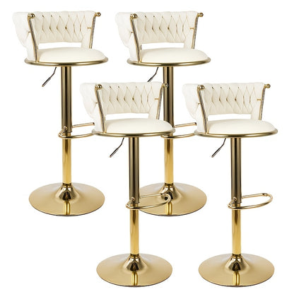 Modern Luxury Adjustable Swivel Bar Stools with Tufted Backrest & Gold Pedestal Base (Set of 4)