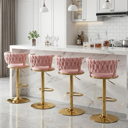 Modern Luxury Adjustable Swivel Bar Stools with Tufted Backrest & Gold Pedestal Base (Set of 4)