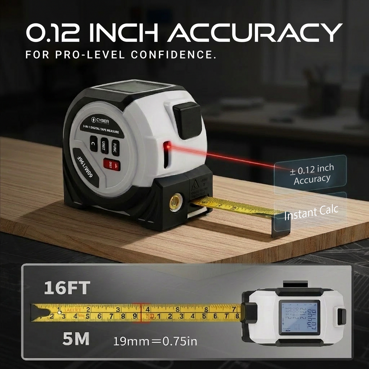 3-in-1 Professional Laser Tape Measure